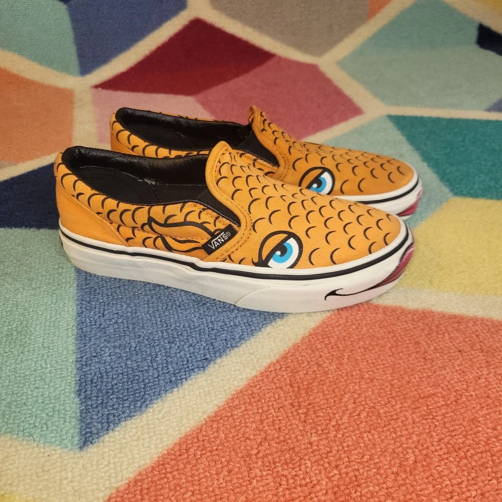 Vans Classic Slip-On Fish Scale Orange Blue Kids Size 1.0 Sneakers